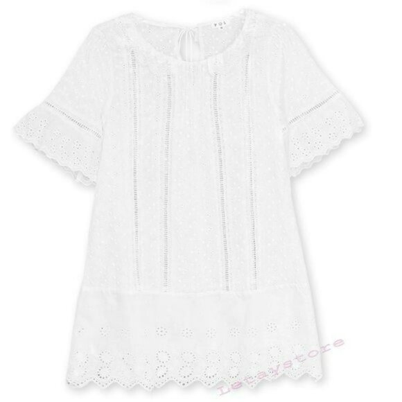 NWT POL Boho Eyelet Embroidered Lace Ruffle Trim Blouse Tunic Top - Picture 5 of 6